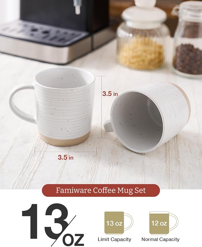 famiware Coffee Mugs Set of 4, 13 oz Mug Set, Ceramic Cup Set with Handle for Coffee, Tea, Cocoa, Milk, Constellation Series, White