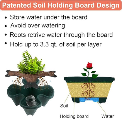 DUNCHATY Stackable Vertical Garden Planter with Wheels, 5 Tier Herb Planter Pots for Growing Vegetables and Succulents, Pine Green