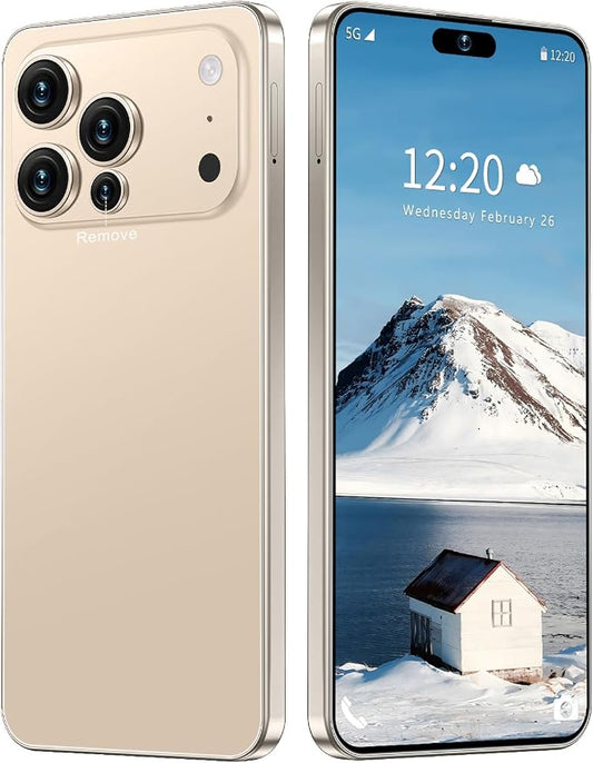 17 PMAX Unlocked Cell Phone,16GB+512GB Smartphone,6.99" HD Screen Android 15 5G Phones,Battery 7000mAh Android The Phone,Fingerprint Button Unlock/GPS/Face ID/Dual SIM/5G (Gold)