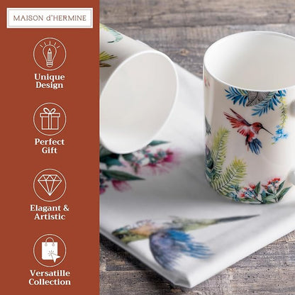 Maison d' Hermine Coffee Mug with Handles Tea Cups (15 Ounce, Pack of 2) | Fine Bone China Coffee Mugs for Hot Beverages Cappuccino Latte Home Restaurant Hotel Spring Summer -Tropiques