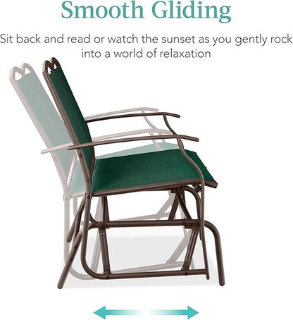 Best Choice Products 2-Person Outdoor Patio Swing Glider Steel Bench Loveseat Rocker for Deck, Porch w/Textilene Fabric, Steel Frame - Forest Green/Brown