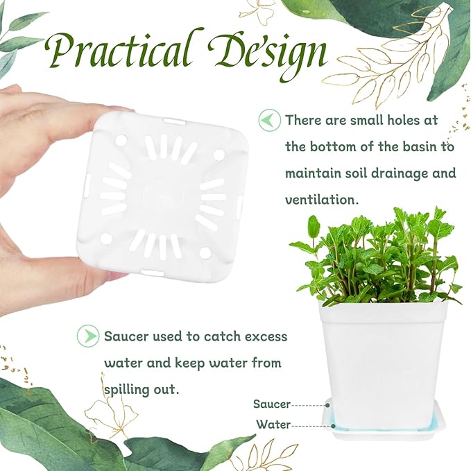 OJYUDD 72 Pcs 3 Inch White Square Plastic Pots with Saucer,White Plastic Plant Seedling Pots,Seedling Nursery Pots Indoor Outdoor for Succulents/Plant,Garden,Office and Balcony Decor
