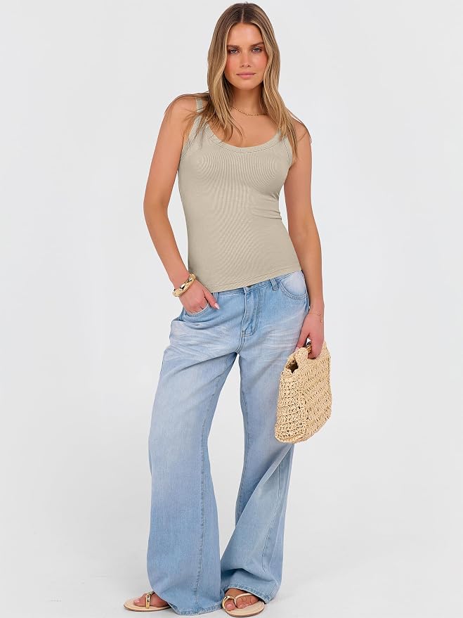 ANRABESS V Neck Tank Tops for Women Ribbed Knit Camisole 2026 Summer Casual Sleeveless Slim Fitted Basic Cami Shirts Clothes