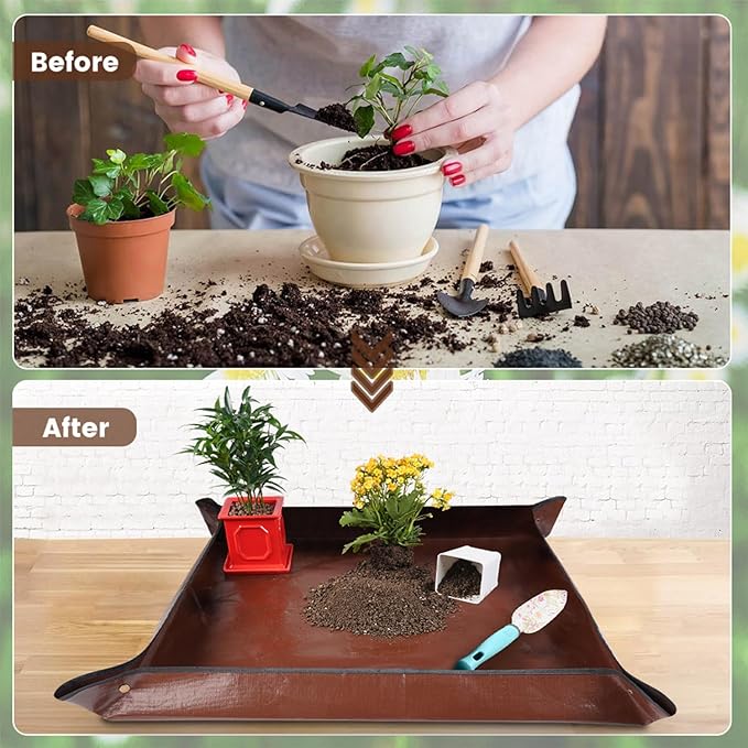 26.8"X26.8" Repotting Mat for House Plants Transplanting Control Mess, Foldable Waterproof Gardening Tray Mat Gardening Gifts for Plant Lovers