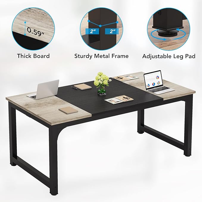 70.8 Inch X-Large Executive Computer office desk, Grey+Black