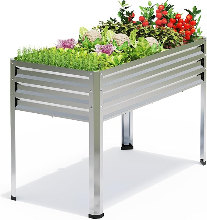 Galvanized Raised Garden Bed with Legs, 48 gallons, 48"x24"x32" Large Metal Elevated Planter Boxes with Drainage Holes,for Vegetables, Flowers, Backyard, Patio, Balcony