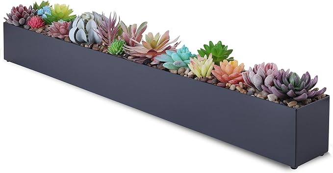DR&Co Modern Grey Rectangle Planter Box, 16" Metal Planter Perfect for Succulent, Narrow Box for Table or Window Sill, Rectangular Stainless Steel Long