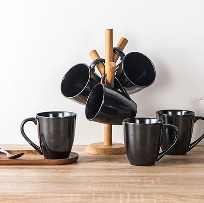 vicrays Coffee Mug Set, 12 Ounce, Ceramic Mug for Men, Women, Unique Glazed Mugs with Handle for Coffee, Tea, Milk, Cocoa, Cereal - Set of 6 Black