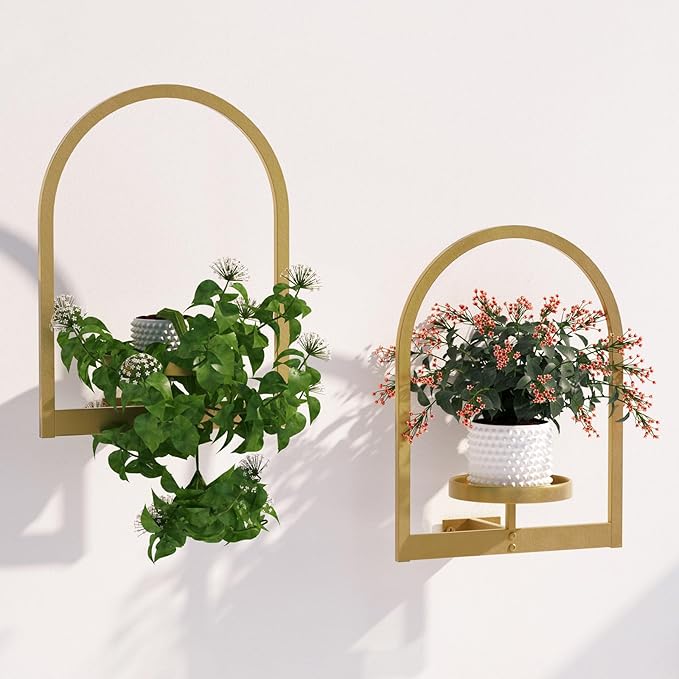 Wall Plant Holder, Wall Planter for Indoor Plants, Window Plant shelves for Multiple Plants Indoor Outdoor, Framed Plant Holder for Home Decor (2 Pack)