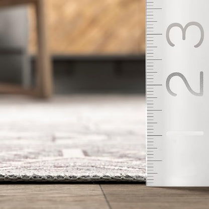 nuLOOM 5x8 Machine Washable Rain Haven Vintage Medallion Area Rug, Grey, Traditional Faded Design, Non-Slip Backing, Stain Resistant, For Bedroom, Dining Room, Living Room, Kitchen