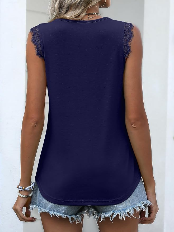 ANRABESS Womens Lace Trim Tank Tops V Neck Sleeveless Shirts 2026 Summer Casual Trendy Dressy Cami Top