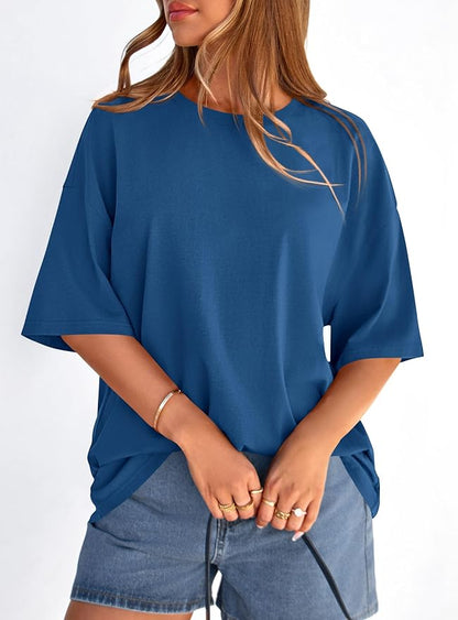 PRETTYGARDEN Womens 2026 Spring Going Out Tops Casual Short Sleeve Crewneck Loose Fit Basic Oversized T Shirts Summer Outfits
