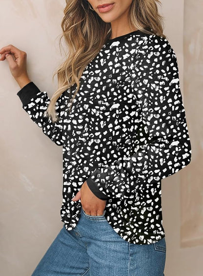 EVALESS Womens Crewneck Long Sleeve Tops Casual Polka Dots Tops Fall 2026 Tshirts Shirts