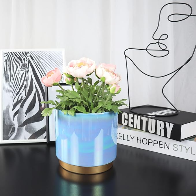 Gepege Ceramic Pots for Plants, Rainbow Pearl Glaze Planter with Drainage Hole, 6.0 inch+5.0 Inch+4.0 Inch. Indoor-Outdoor Large Round Succulent Orchid Flower Pot