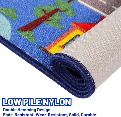 Kids Carpet Playmat Rug 78.7"x59", Car Rug for Kids Cars, Non-Slip Town City Road Map Kids Rug for Playroom Bedroom Boys, Kids Car Mat Road Rug, Track Rug Car Play Rug for Kids (78.7X59Inch,Blue)