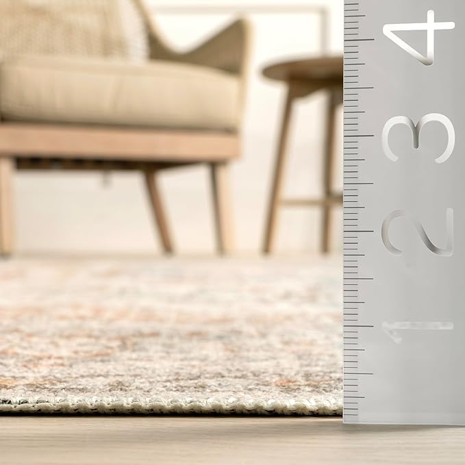 nuLOOM 2x10 Machine Washable Rain Haven Vintage Medallion Area Rug, Light Grey, Traditional Faded Design, Non-Slip Backing, Stain Resistant, For Bedroom, Dining Room, Living Room, Kitchen