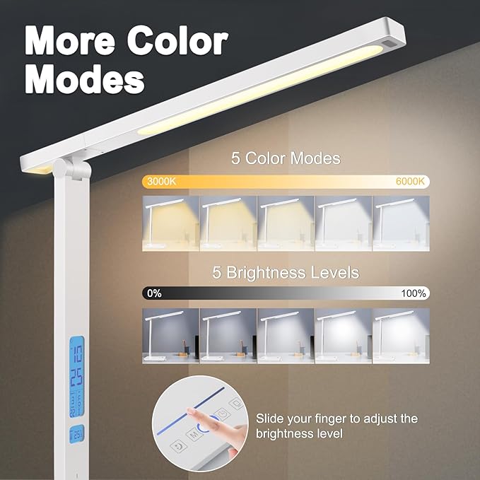 10 in 1 Smart Led Desk Lamp, Desk Table Lamp for Home Office, Eye-Caring Office Lamp with Night Lights, Lamp for Desk with 10W Wireless Charger, Dimmable Touch Lamp for Bedroom Reading Study Work