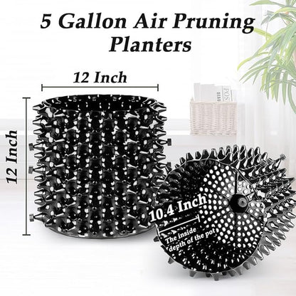 5 Gallon Air Pruning Containers, Roots Control Planter New Plastic Nursery Pots Fruit Vegetable Orchard Garden Self-Planting Pots, Size 12"x12", Black, (10P)
