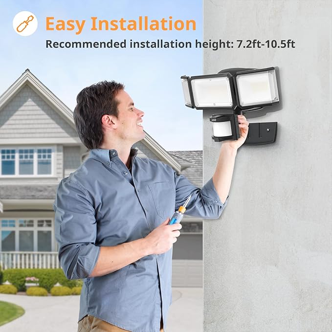 LEPOWER Battery Powered LED Flood Light Outdoor,1500LM Motion Sensor Security Lights, IP65 Waterproof,Wireless Flood Light Battery Operated,3 Head Motion Detector Light for Garage,Yard,Porch(Black)