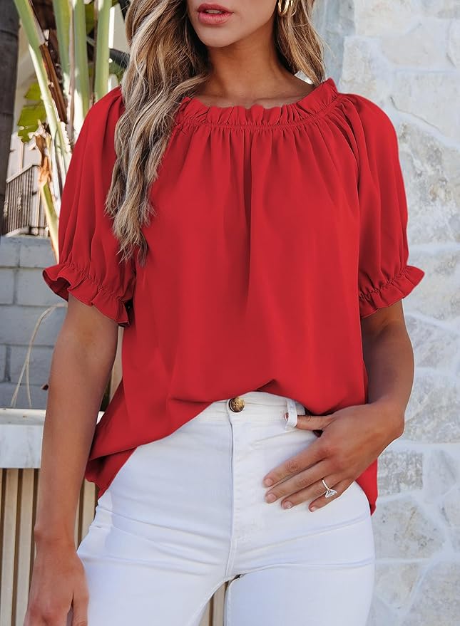 EVALESS Womens Tops Off The Shoulder Blouses for Women Dressy Casual Cute Puff Sleeve T Shirts Fashion 2026