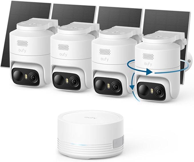 eufy Security eufyCam C37 4-Cam Kit, 360° Pan&Tilt Auto tracking, Security Cameras Wireless Outdoor, 2K Solar Powered, Human/Vehicle/Pet/Face AI Detection, No Subscription, Built-in 64GB Local Storage