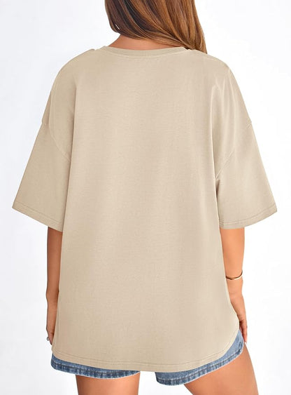 PRETTYGARDEN Womens 2026 Spring Going Out Tops Casual Short Sleeve Crewneck Loose Fit Basic Oversized T Shirts Summer Outfits
