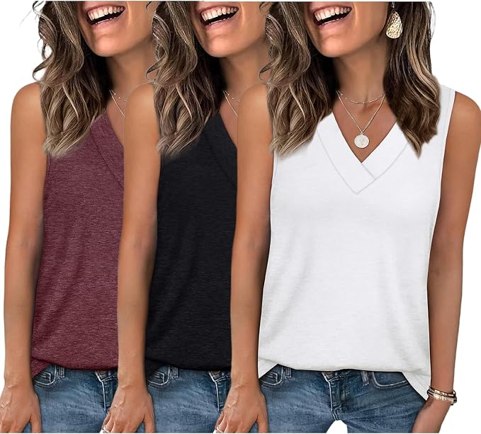 EyMuse 3 Pack Women's V Neck Tank Tops Summer Casual Sleeveless Basic Tee Shirts 2026 Fashion Beach Vacation Clothes