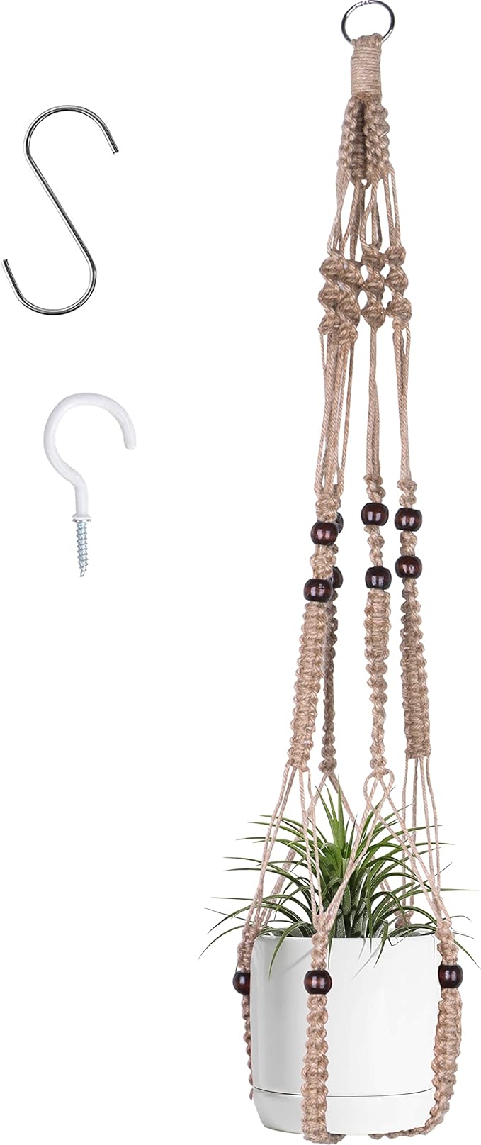Macrame Plant Hanger Indoor Hanging with Wood Beads Macrame Planters No Tassel for Indoor Outdoor Boho Home Decor 35 Inch (Brown, 1pc)
