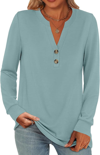 ANRABESS Women's Long Sleeve Shirts 2026 Spring Fashion Dressy Casual Tops Trendy Henley Blouses Cute Work Outfits Clothes