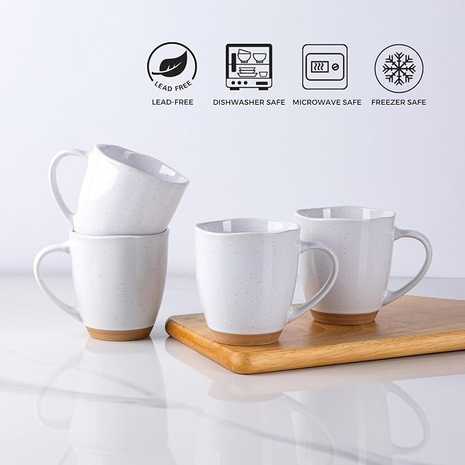 AmorArc 12oz Coffee Mugs, Ceramic Coffee Mugs set of 4 for Man, Woman, Dad, Mom, Modern Coffee Cups with handle for Latte/Cappuccino/Milk/Cocoa. Dishwasher&Microwave Safe, White