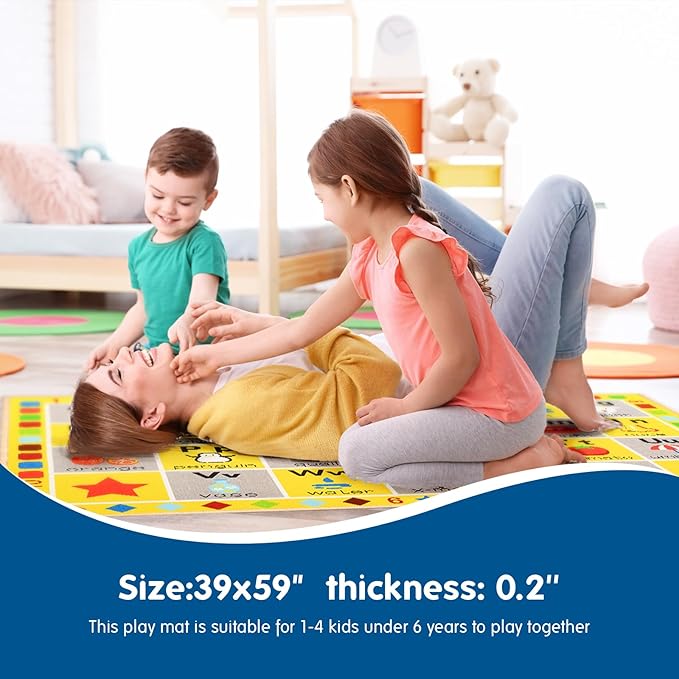 Booooom Jackson ABC Rug, 3.3 x 4.9 ft, Educational Area Rug for Kids, Non-Slip Polyester Rug with Alphabet, Shapes, Animals & Fruits, Perfect for Playroom, Nursery, Classroom