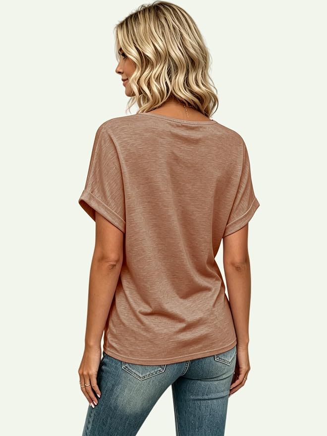 T Shirts Short Sleeve V Neck Tees Womens Tops Beach Vacation Fashion Clothes 2026 Casual Summer Spring Fall Outfits