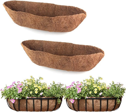 2 Pack Trough Coco Liner Fiber Replacement for Planters, 24/30/36/48 inch Half Moon Coconut Coir Planter for Window Box/Hanging Trough Planter, Garden Flower Vegetables Pot, Fence Flower Baskets