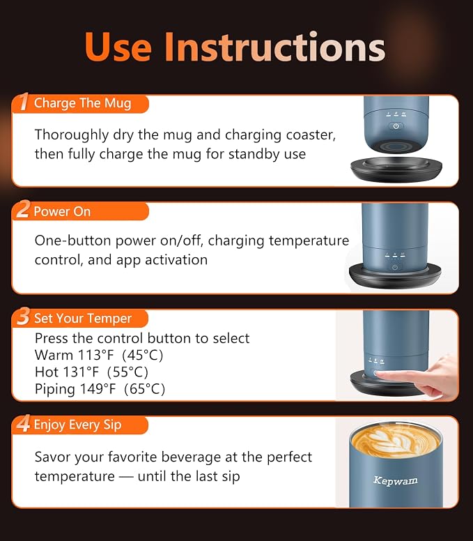 Kepwam Heated Coffee Mug Rechargeable T3, 20oz Self-Heating Travel Mug for Coffee with 1℉ Precise Temperature Control & App, Portable Cup Warmer for Outdoor & Car (Fits Cup Holders)