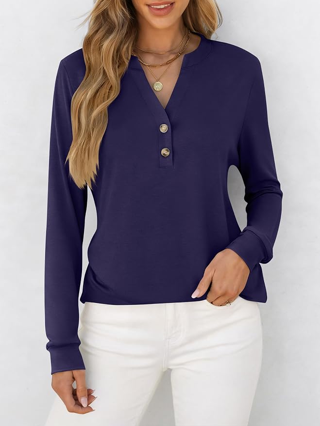 ANRABESS Women's Long Sleeve Shirts 2026 Spring Fashion Dressy Casual Tops Trendy Henley Blouses Cute Work Outfits Clothes