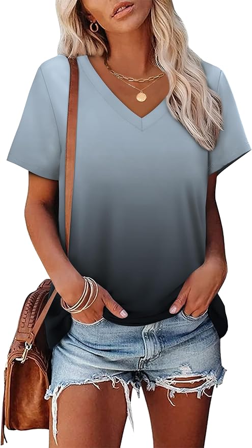 Alaroo Womens Summer Tops 2026 V Neck Short Sleeve Shirts Trendy Dressy Casual Vacation Outfits Printed