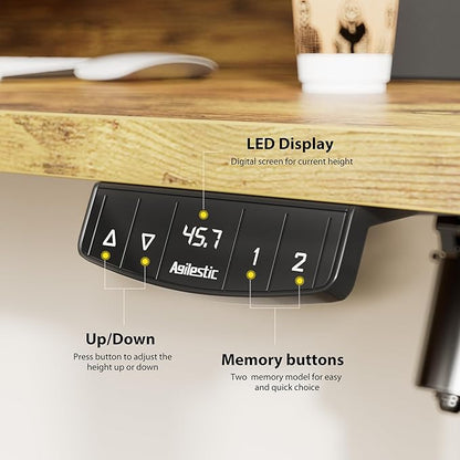 55 x 24 Inches Height Adjustable Electric Standing Desk with 2 Drawers, Stand Up Electric Desk Adjustable Height, Sit Stand Computer Gaming Table with Splice Board, Rustic Brown