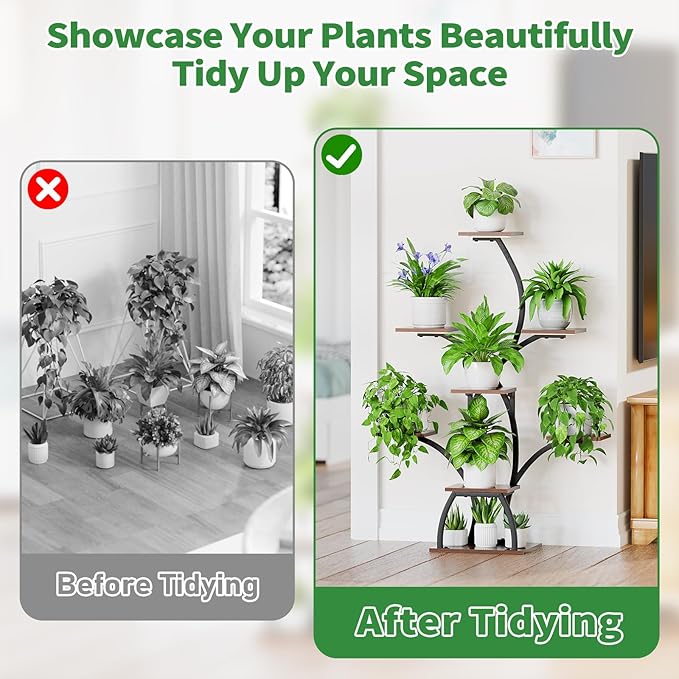 CODACE Plant Stand Indoor with Grow Lights, 6 Tiered Plant Shelf Indoor, 50" Corner Plant Stands for Indoor Plants, Lighted Tree-Shaped Plant Holder, Tall Flower Display Rack for Living Room