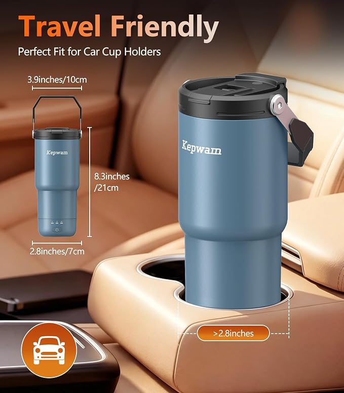 Kepwam Heated Coffee Mug Rechargeable T3, 20oz Self-Heating Travel Mug for Coffee with 1℉ Precise Temperature Control & App, Portable Cup Warmer for Outdoor & Car (Fits Cup Holders)