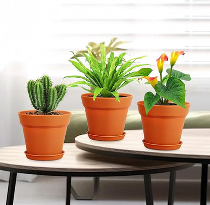 6 inch Plastic Nursery Pots, 16 Pack Plant Pots for Indoor Outdoor Plants, Flower Pots with Drainage Holes and Saucers, Decorative Seedling Starter Planters for House Plants, Terracotta