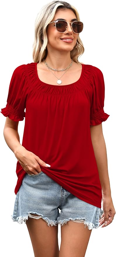 WIHOLL Womens Short Sleeve Square Neck Summer Tops Dressy Casual Blouses Trendy Clothes 2026