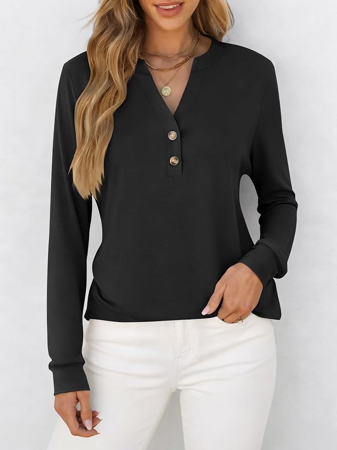 ANRABESS Women's Long Sleeve Shirts 2026 Spring Fashion Dressy Casual Tops Trendy Henley Blouses Cute Work Outfits Clothes