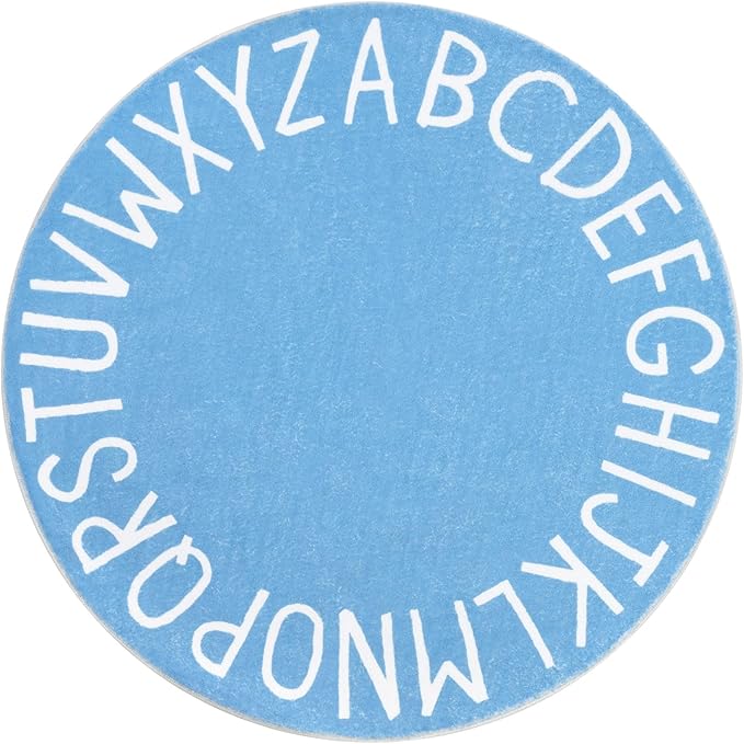 Topotdor Round Kids Play Rug Alphabet Nursery Area Rug Extra Large Soft Crawling Play Mat for Children Toddlers Bedroom (47 inch, Sky Blue)