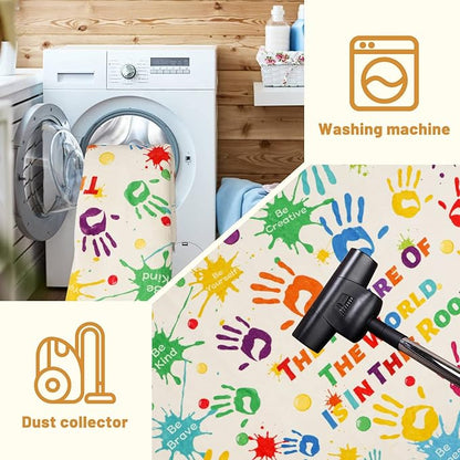 Colorful Kids Rug, Washable Rug for Kids, Handprints Area Rugs for Kids Bedroom, Non-Slip Play Mat Ultra Soft Thick Indoor Plush Rugs for Playroom Classroom Nursery Decor (59 X 39.4 INCH)