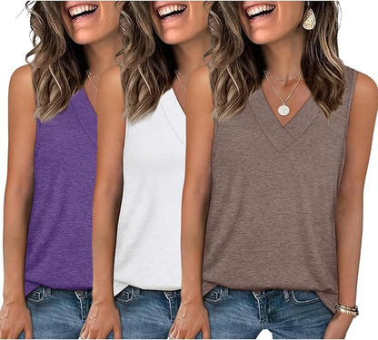 EyMuse 3 Pack Women's V Neck Tank Tops Summer Casual Sleeveless Basic Tee Shirts 2026 Fashion Beach Vacation Clothes
