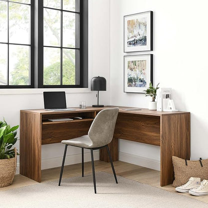 Modway Venture Mid-Century Modern L-Shaped Office Desk in Walnut