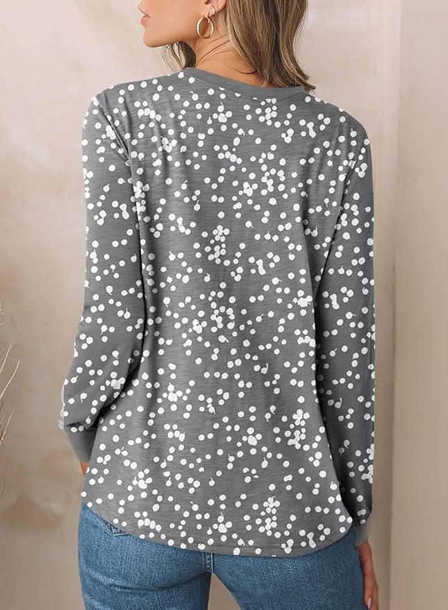 EVALESS Womens Crewneck Long Sleeve Tops Casual Polka Dots Tops Fall 2026 Tshirts Shirts