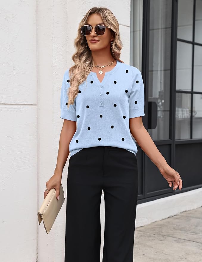 Zeagoo Women's Short Sleeve Sweater 2026 Spring Summer Tops Lightweight Casual V Neck Sweaters Dressy Work Blouses Clothes