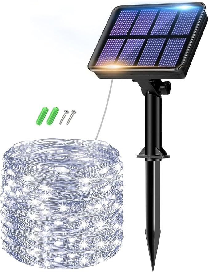 btfarm Solar String Lights for Outside - 80LED 33FT Solar Fairy Lights Outdoor Waterproof 8 Modes, Copper Wire Solar Powered Twinkle Lights for Tree Garden Christmas Wedding Party Decor, Cool White