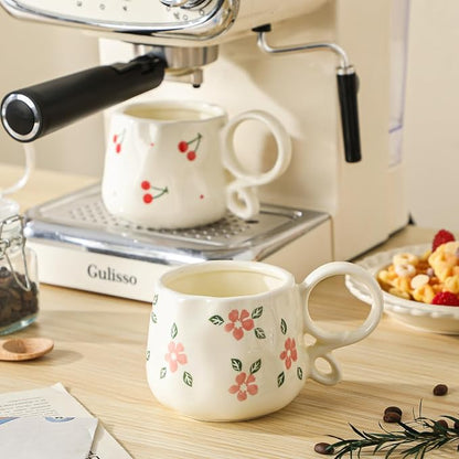 Ceramic Cute Coffee Mug For Women, Pretty Coffee Mug,Espresso Mug,9 Oz (270ml) Floral Mug (Flower)